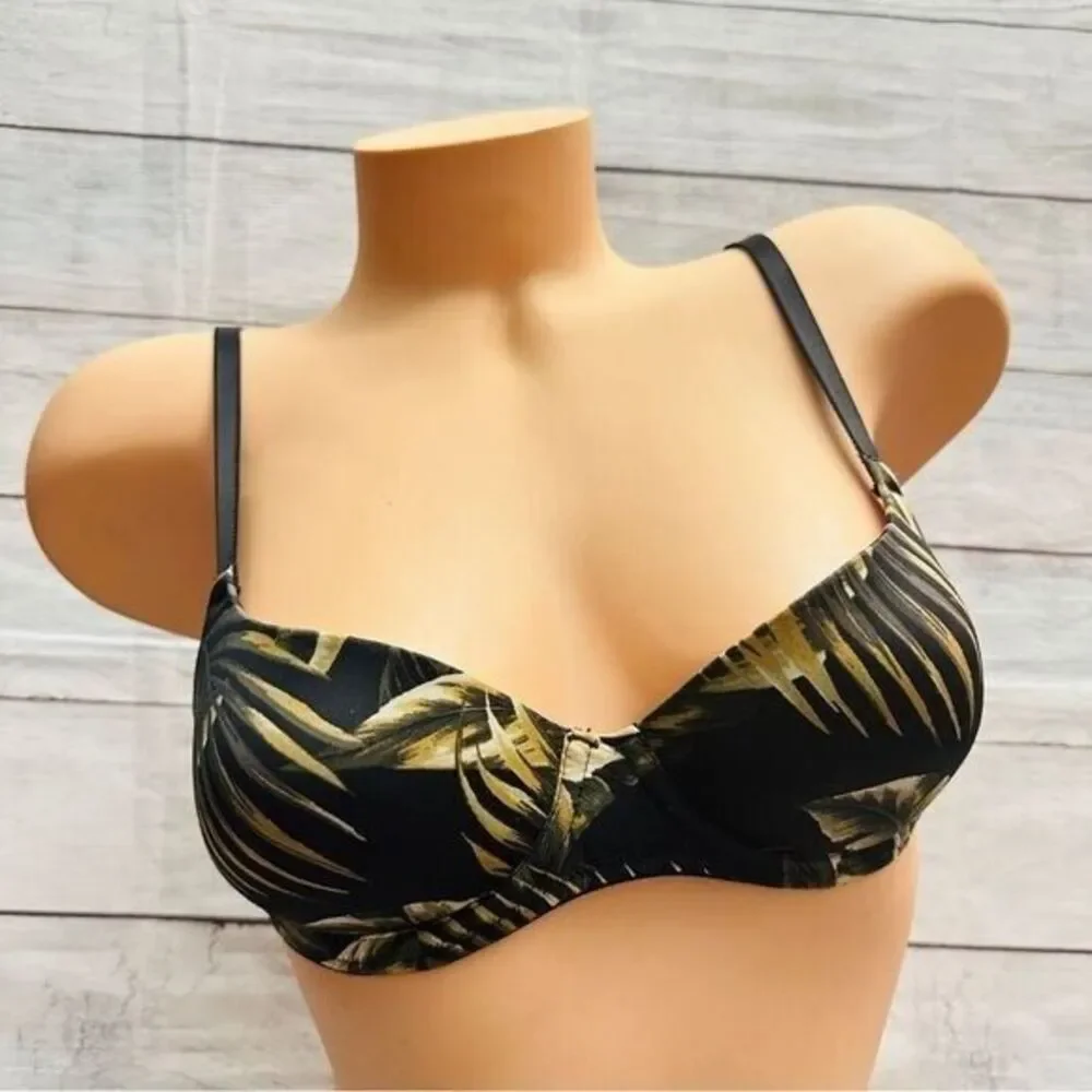 Victoria’s Secret Bra 32B Black Pink Wear Everything Lightly Lined Leaf‎ Wired